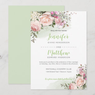 Sweetheart Blush Grüner Hintergrund Hochzeit Einladung