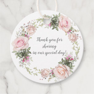 Sweetheart Blush Wreath Round Wedding Geschenkanhänger