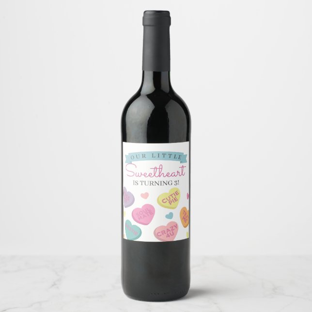 Sweetheart Candy Birthday oder Baby Shower Favor T Weinetikett (Vorderseite)