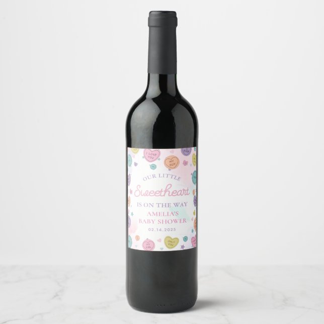 Sweetheart Candy Valentine Baby Dusche Weinetikett (Vorderseite)