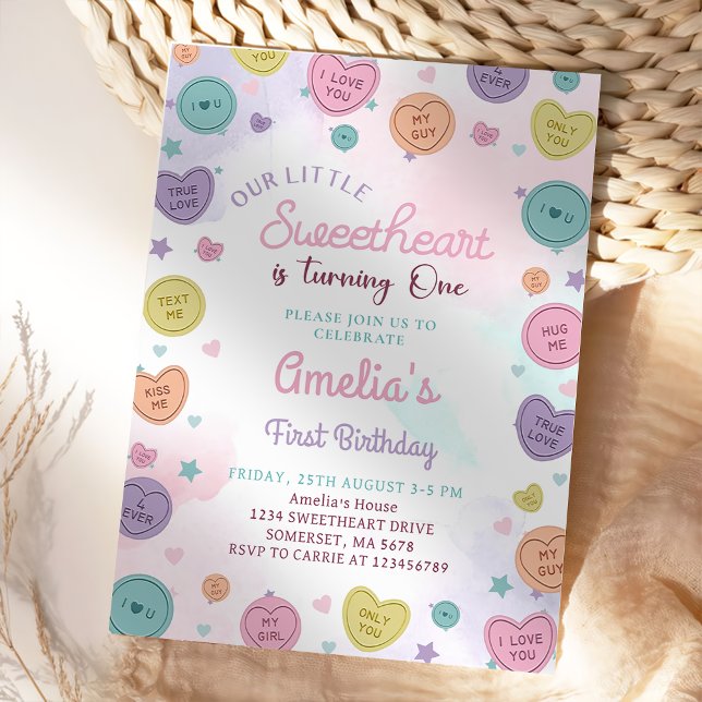 Sweetheart Candy Valentine Einladung zum 1. Geburt (Von Creator hochgeladen)