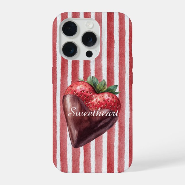 Sweetheart Chocolate Strawberry Red White Stripes  iPhone 15 Pro Hülle (Rückseite)
