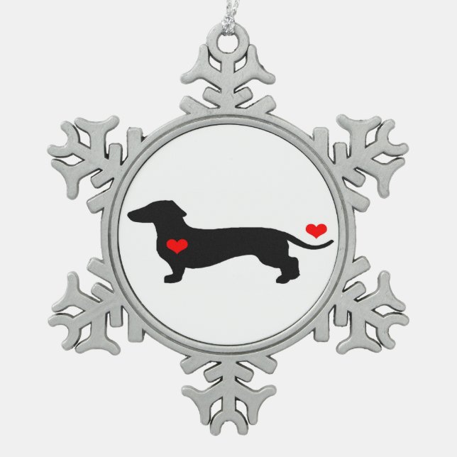 Sweetheart Dackel Schneeflocken Zinn-Ornament (Vorderseite)