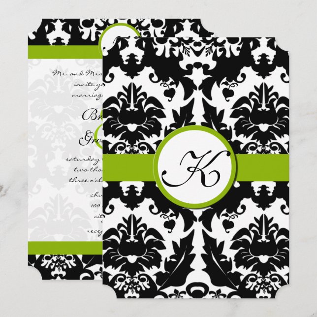 Sweetheart Damask Greenerity Einladungen für Hochz (Vorne/Hinten)