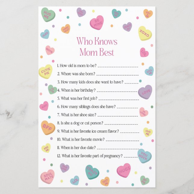 Sweetheart, die Mama Best Baby Shower Game kennt (Vorderseite)