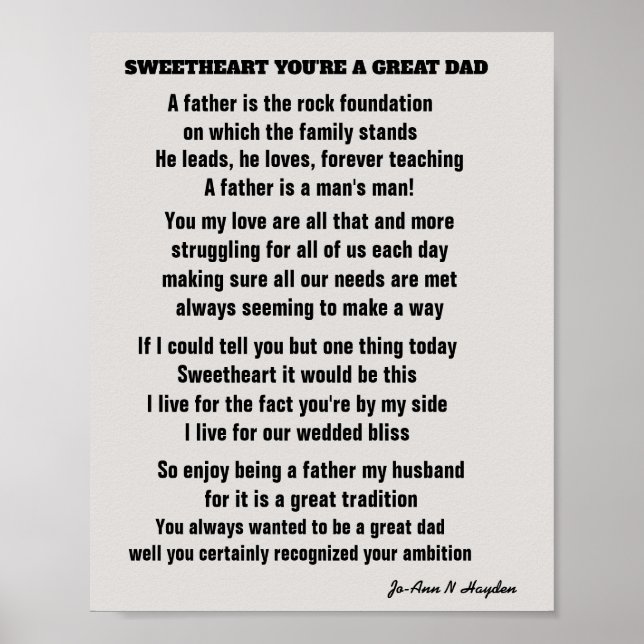 SWEETHEART DU BIST EIN GROSSES VATER Gedicht Poster (Vorne)
