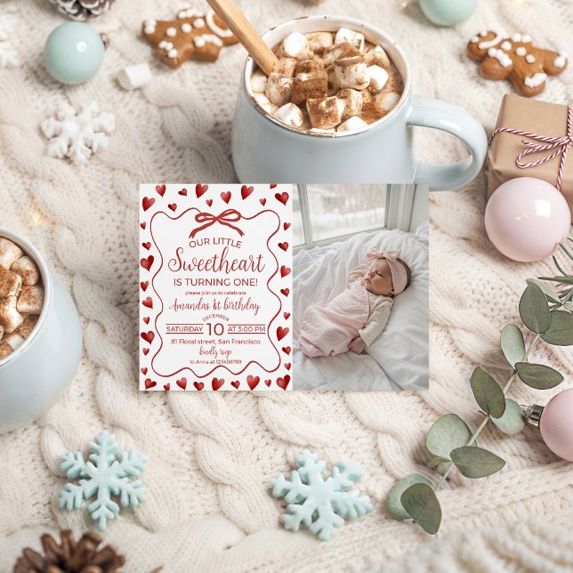 Sweetheart First Birthday Invitation Photo Einladung (Von Creator hochgeladen)