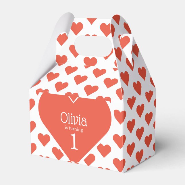 Sweetheart First Birthday Party Red Heart Gable Geschenkschachtel (Vorderseite)