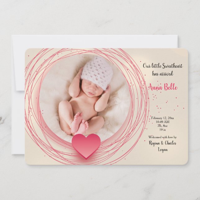 Sweetheart Foto Geburtsankündigung Einladung (Vorderseite)