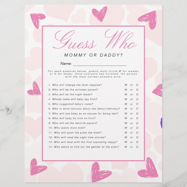 Sweetheart 'Guess Who' Baby Showspiel Flyer (Vorne)