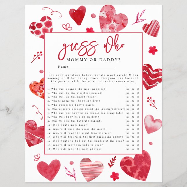 Sweetheart 'Guess Who' Baby Showspiel Flyer (Vorne)