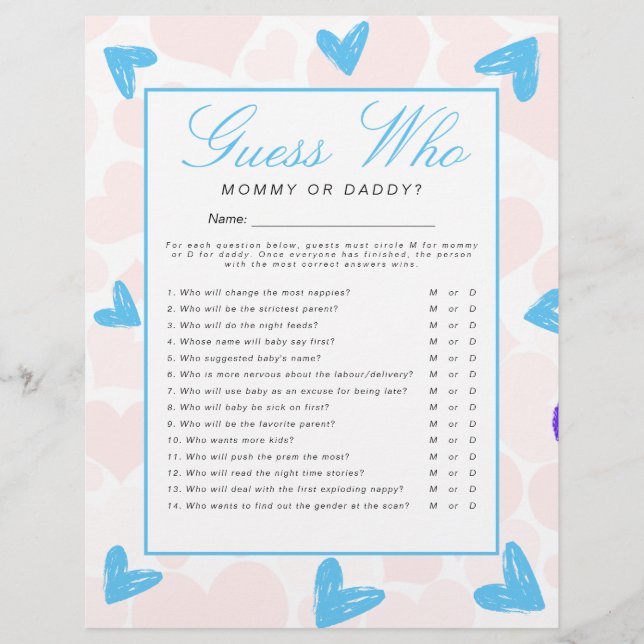 Sweetheart 'Guess Who' Baby Showspiel Flyer (Vorne)