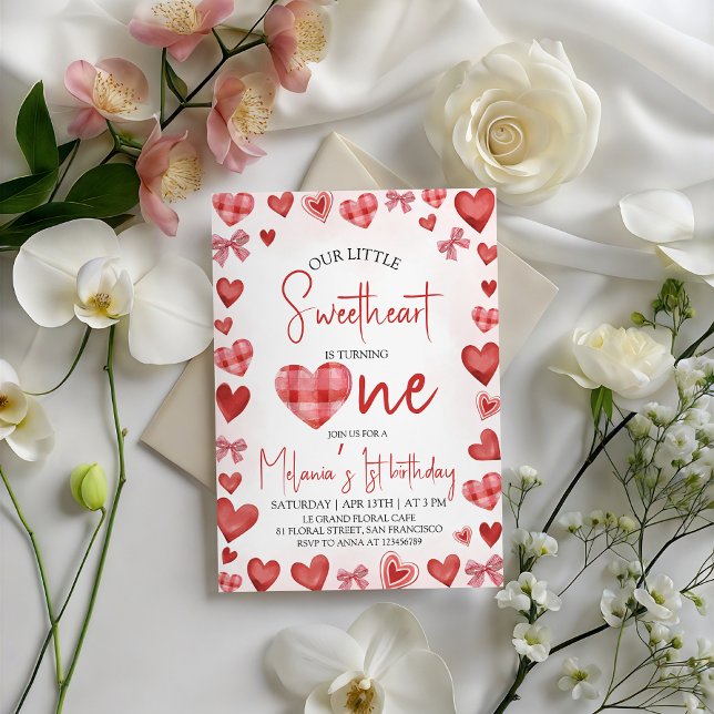Sweetheart Heart First Birthday Invitation (Créateur téléchargé)