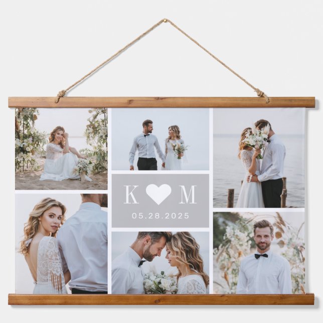 Sweetheart Initials Couple Foto Wall Tapestory Wandteppich Mit Holzrahmen (Vorne)