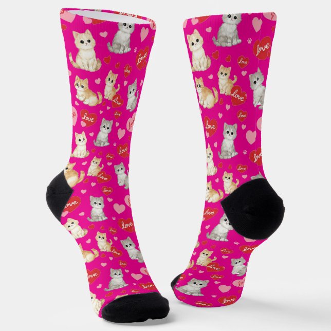 Sweetheart Kitten Valentine's Day Crew Socks Socken (Gewinkelt)