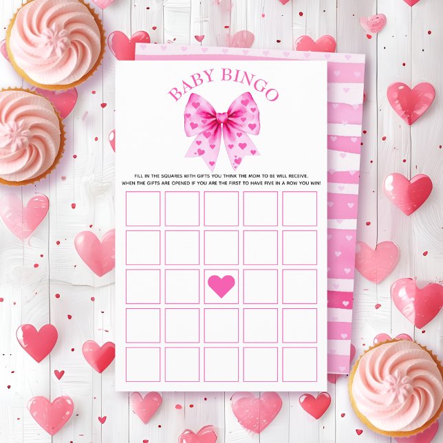 Sweetheart pink bow baby shower Bingo game Flyer (Von Creator hochgeladen)