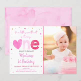 Sweetheart Pink Gold Herzens Erster Geburtstag Einladung