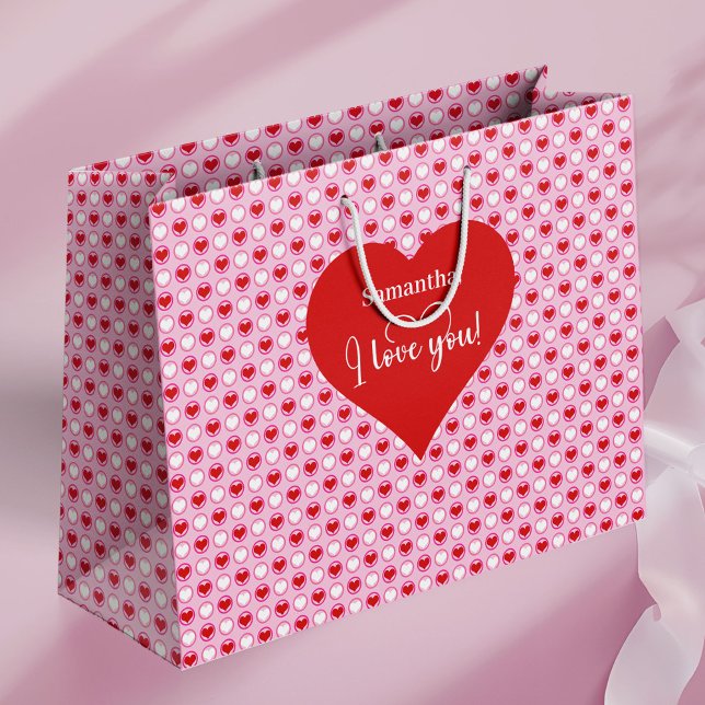 Sweetheart Pink Hearts I Love You Personalized Bag Große Geschenktüte (Sweetheart Pink Hearts I Love You Personalized Bag)