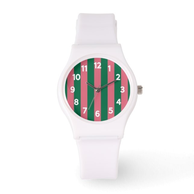 Sweetheart Pink Pickle Green Strip Armbanduhr (Vorderseite)