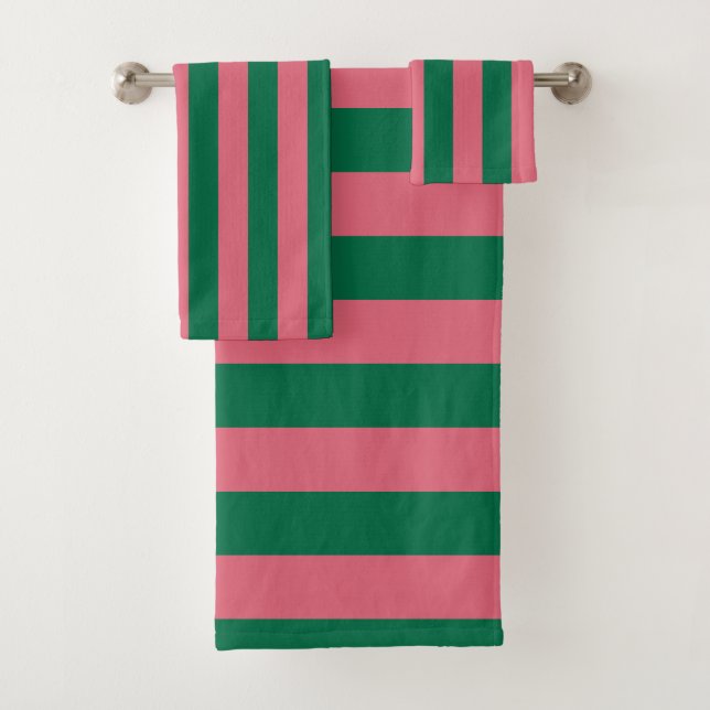 Sweetheart Pink Pickle Green Strip Badhandtuch Set (Insitu)