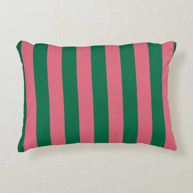 Sweetheart Pink Pickle Green Strip Dekokissen (Vorderseite)