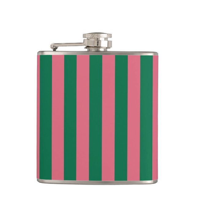 Sweetheart Pink Pickle Green Strip Flachmann (Vorderseite)