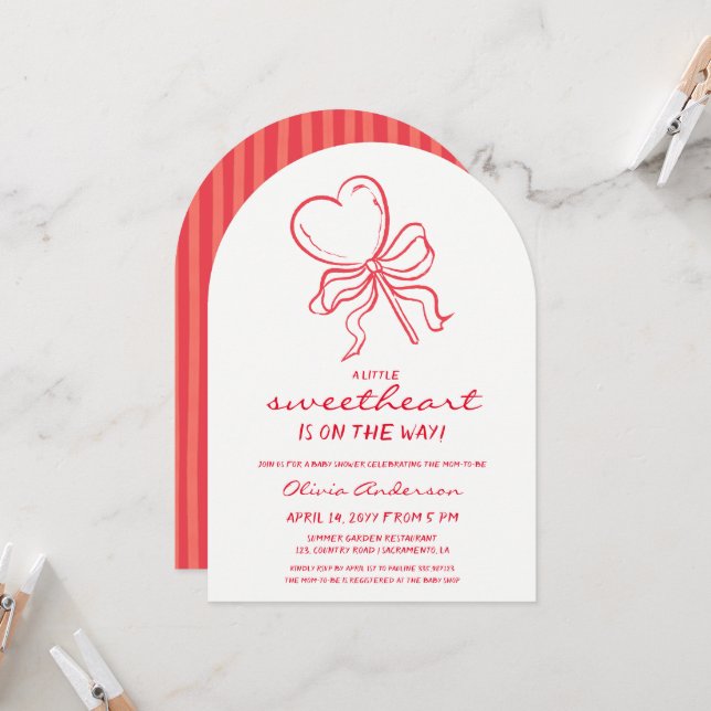 Sweetheart pinstripes lollypop Baby Shower Einladung (Vorderseite/Rückseite Beispiel)