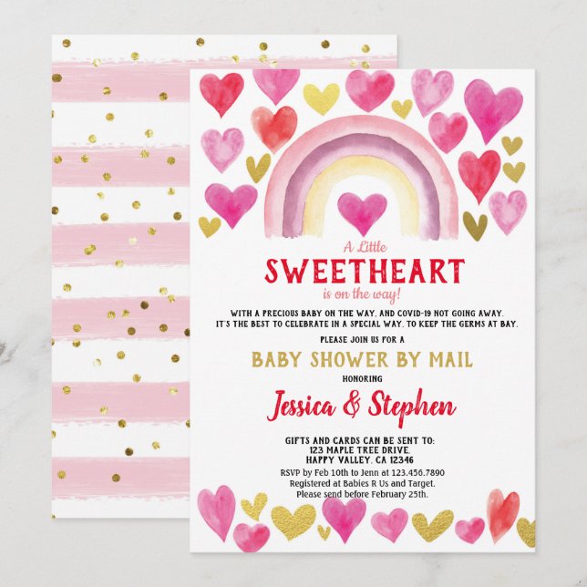 Sweetheart Rainbow Baby Dusche by Mail Wasserfarbe Einladung (Vorne/Hinten)