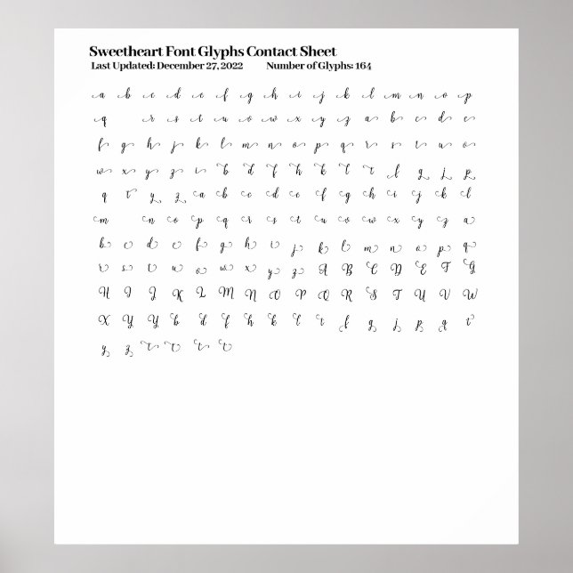 Sweetheart Schriftart Glyphs Kontaktformular Poster (Vorne)