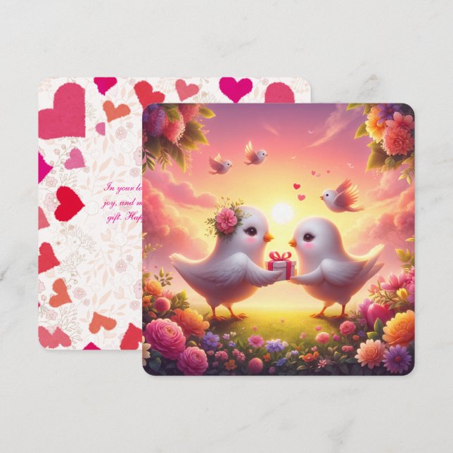 Sweetheart Serenade - Lovebirds Valentine's Card Feiertagskarte (Vorne/Hinten)