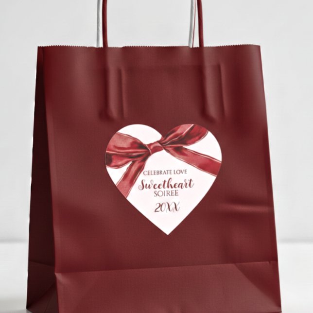Sweetheart Soiree Elegant Bow Valentines Day Party Herz-Aufkleber (Von Creator hochgeladen)