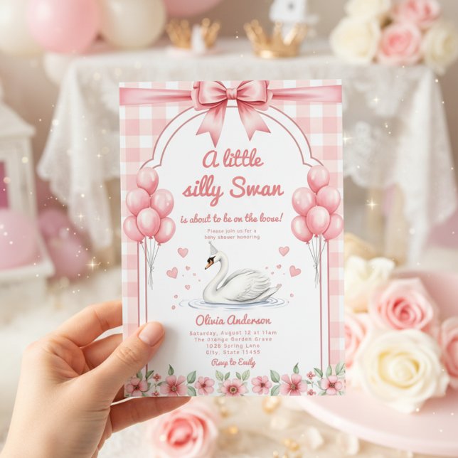  sweetheart Swan blue Gingham Ribbon floral girl Einladung (Von Creator hochgeladen)