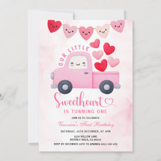 Sweetheart Valentine 1st Birthday Truck Balloon Einladung