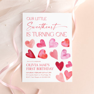 Sweetheart Valentine Hearts 1. Geburtstag Einladung