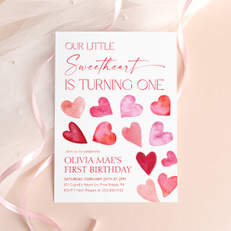 Sweetheart Valentine Hearts 1. Geburtstag Einladung