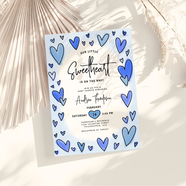 Sweetheart Valentine Hearts Blue Boy Baby Dusche Einladung (Von Creator hochgeladen)