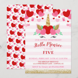 Sweetheart Valentine Unicorn Einladung zum Geburts