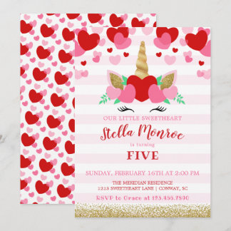 Sweetheart Valentine Unicorn Einladung zum Geburts