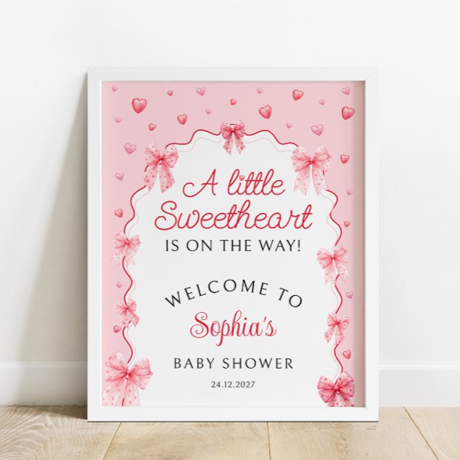 Sweetheart Valentines Pink Bow Baby Dusche Willkom Poster (Von Creator hochgeladen)