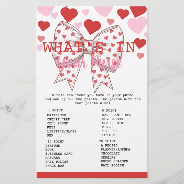 Sweetheart Was ist in Ihrer Purse-Spielkarte? Flyer (Vorne)