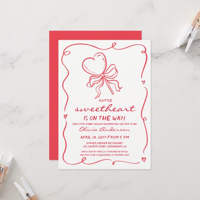 Sweetheart whimsical lollypop Baby Shower Einladung (Vorderseite/Rückseite Beispiel)