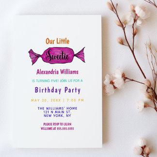 Sweetie Girly Colorful Candy Birthday Party Einladungspostkarte
