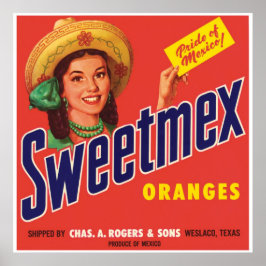 Sweetmex Orange Weslaco Texas Mexiko Vintag Poster