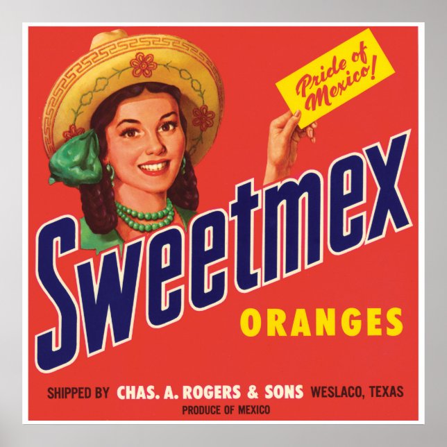 Sweetmex Orange Weslaco Texas Mexiko Vintag Poster (Vorne)