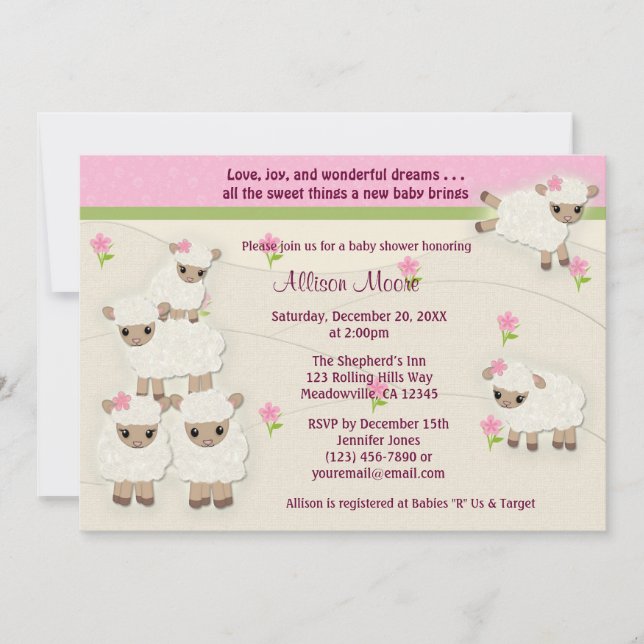 Sweets Dreams LAMB Baby shower invitation fille SD (Devant)