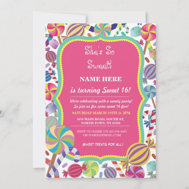 Sweety Dessert Candy Sweet 16 oder jedes Alter Ein Einladung (Vorderseite)