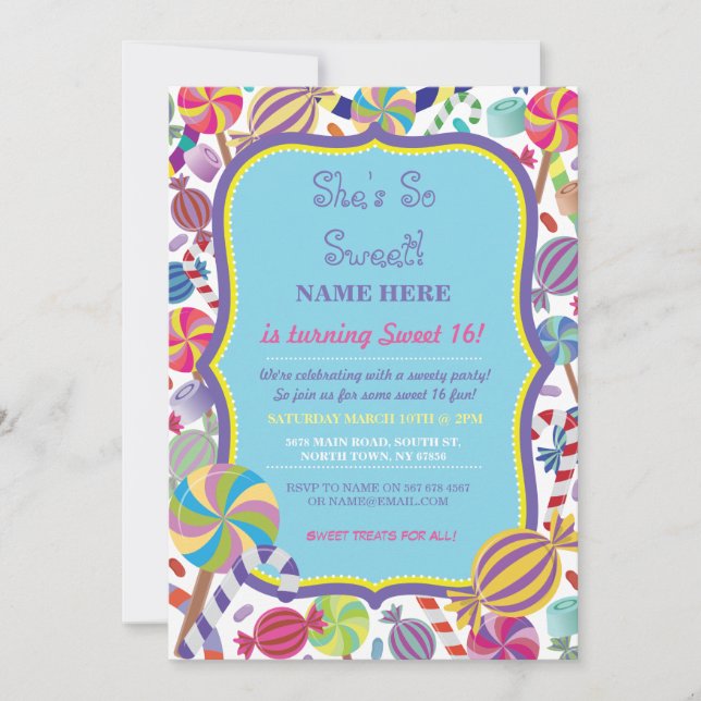 Sweety Dessert Candy Sweet 16 ou tout Invitation d (Devant)