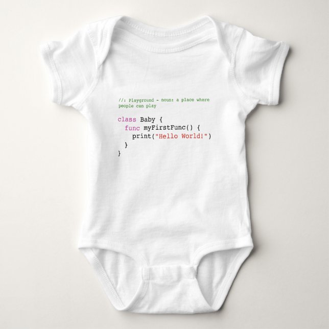 Swift Hello World Baby Jersey Body, Vit Strampler (Vorderseite)