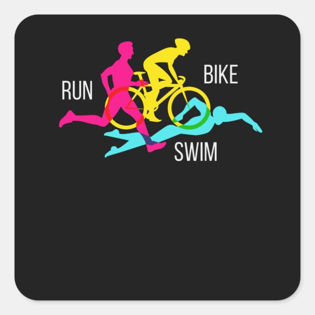 Swim Bike Run Triathlon Sport Athlete Marathon Quadratischer Aufkleber (Vorderseite)