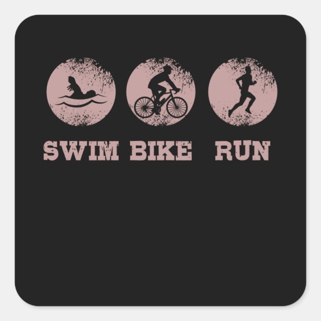 SWIM BIKE RUN Triathlon Triathlete Cyclist Quadratischer Aufkleber (Vorderseite)